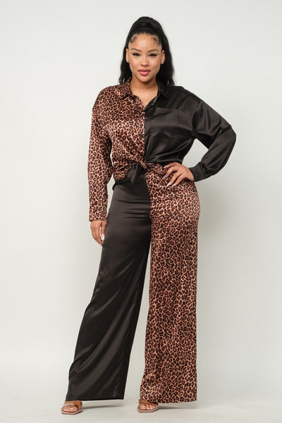 Satin Animal Print And Solid Pants Set