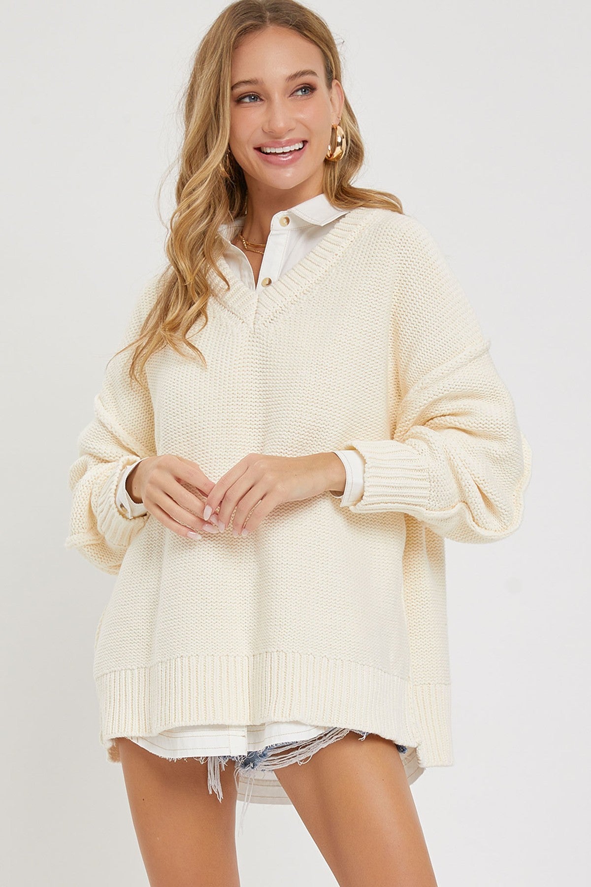 Women's V Neck Oversized Sweater