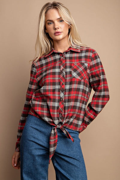 Button Down Plaid Shirt With Front Pocket