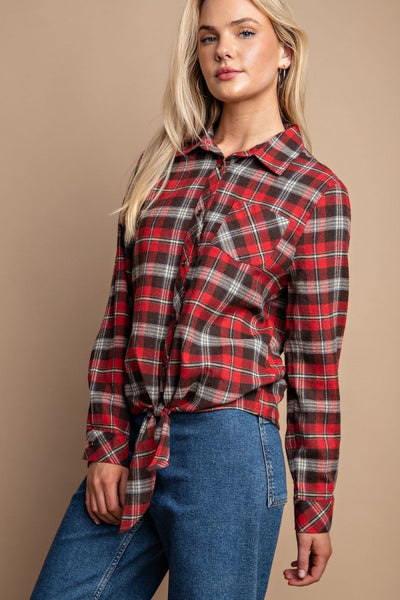 Button Down Plaid Shirt With Front Pocket