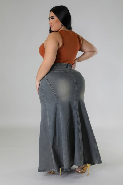 High-waisted Stretch Demin Skirt
