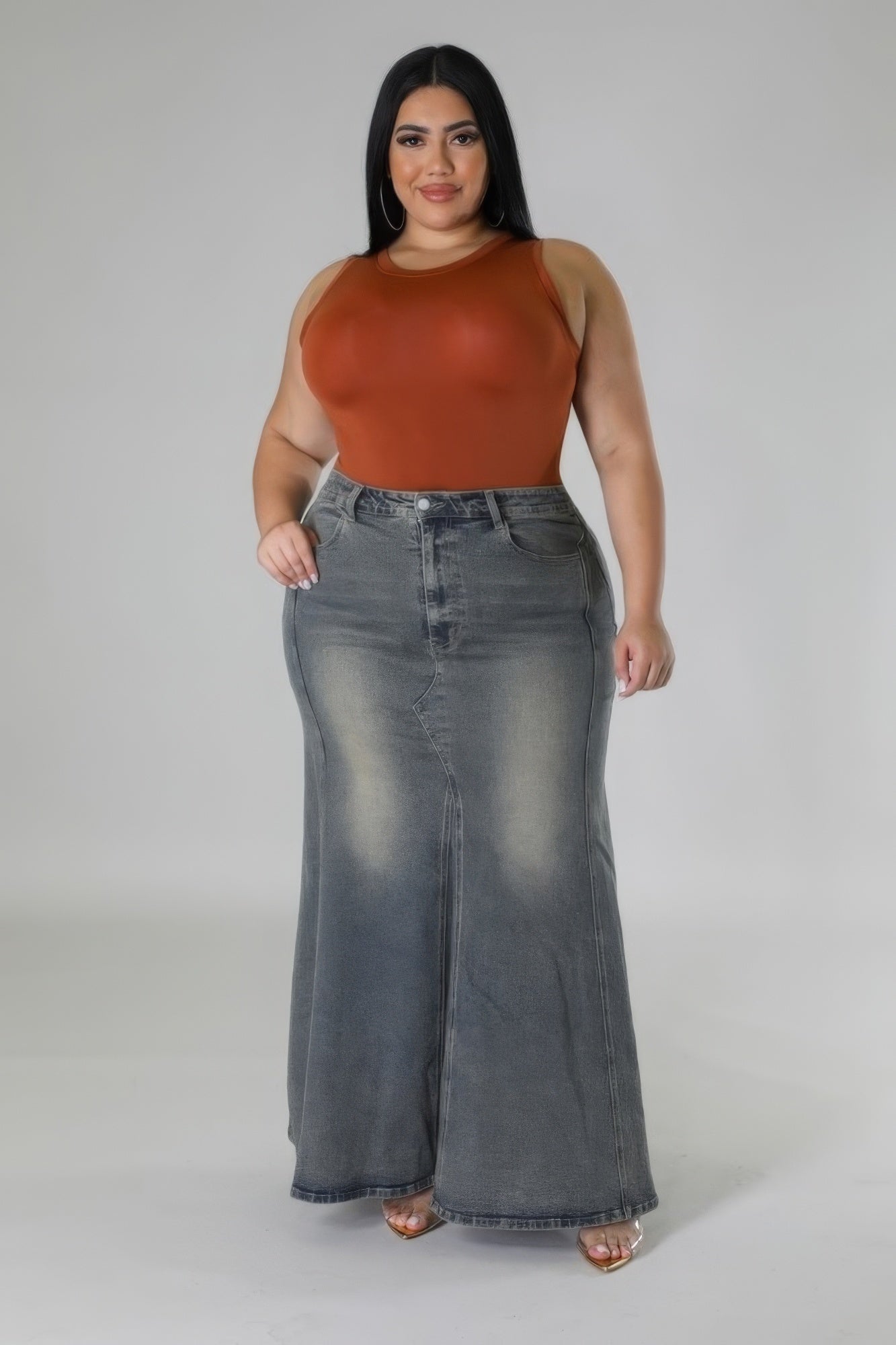 High-waisted Stretch Demin Skirt