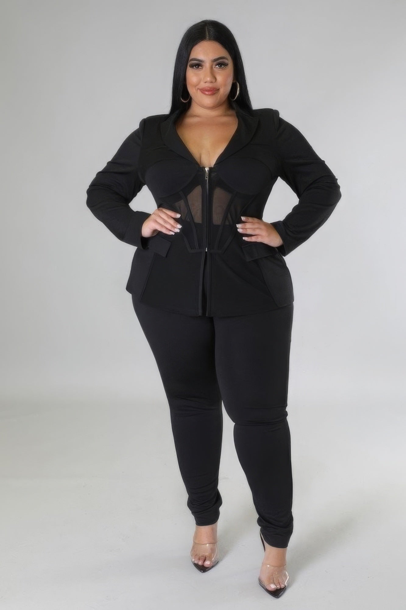 Elegant Sheer Plus Size Pants Set