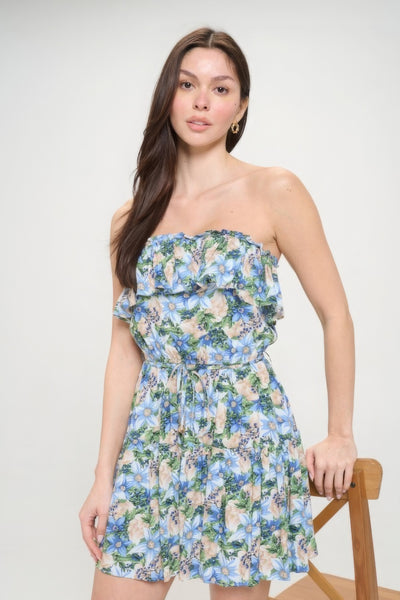 Floral Ruffle Tube Top Dress